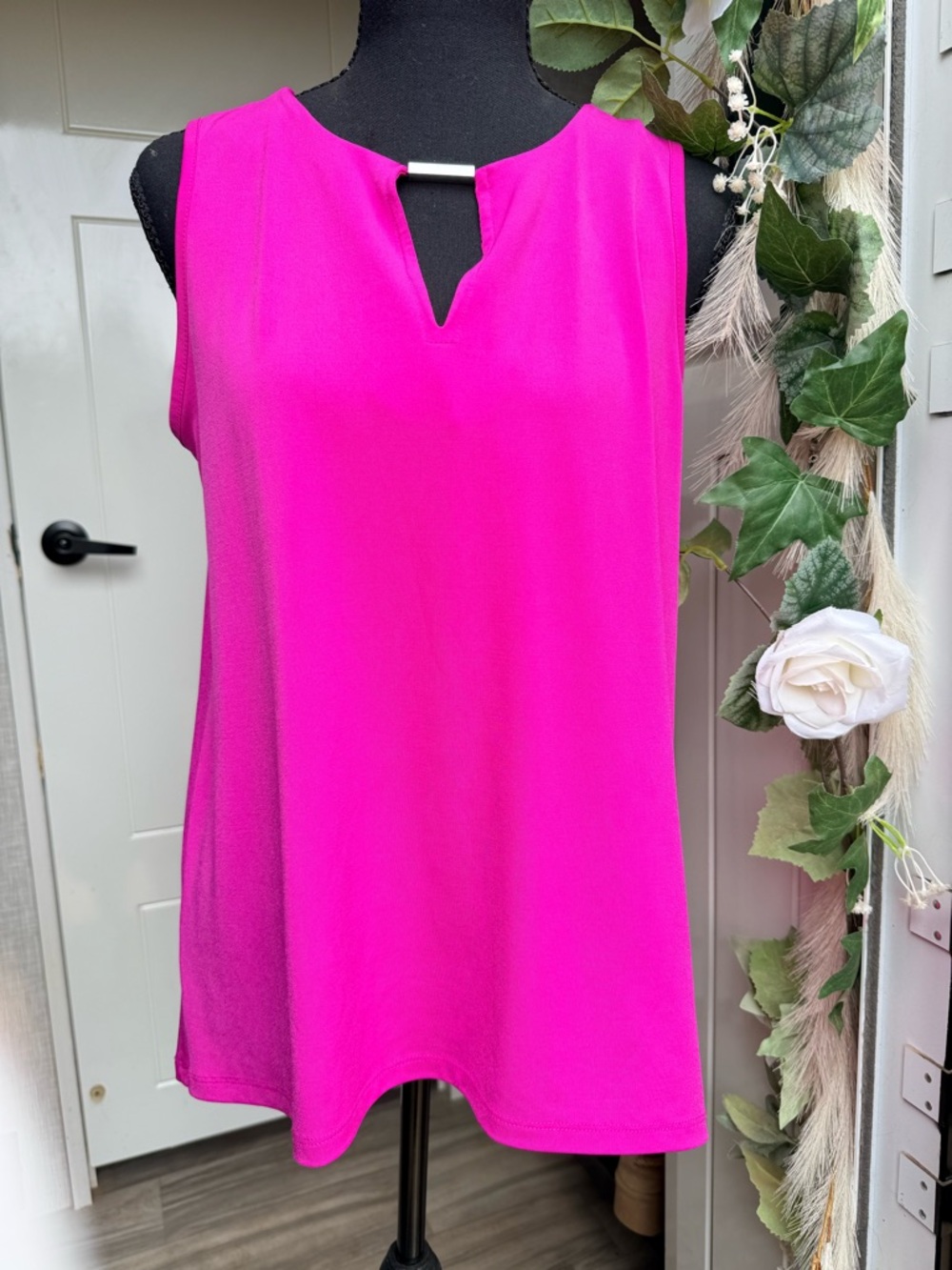 Michael Kors Sleeveless Keyhole Blouse in Bright Fuchsia